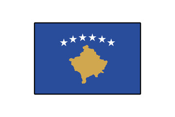 The flag of Kosovo features a blue background with a golden map silhouette and six white stars above, symbolizing the country's identity and aspirations for unity and freedom.