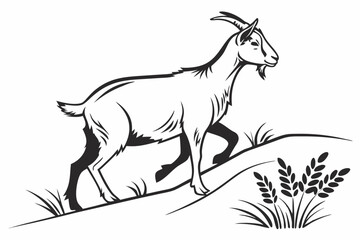 Fototapeta premium Black White Goat Illustration Rural Landscape Design