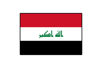 This vector showcases the national flag of Iraq, featuring red, white, black, and green colors, symbolizing the country's heritage and unity. The design includes Arabic script central to its identity.