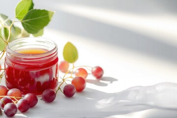 Delicious gooseberry jam showcased with fresh berries in a minimalist setting