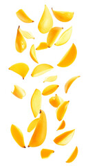 Mango Slices Falling in the Air