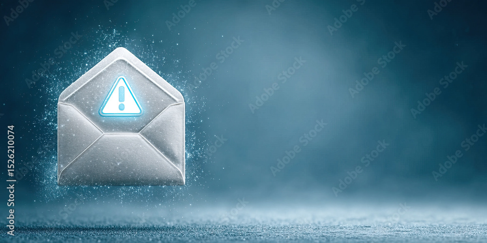 Poster scam awareness notification concept with alert symbol on envelope representing warning message for o