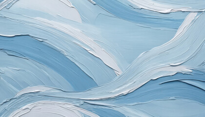 Abstract Blue Wavy Art Painting With Dynamic Brush Strokes.