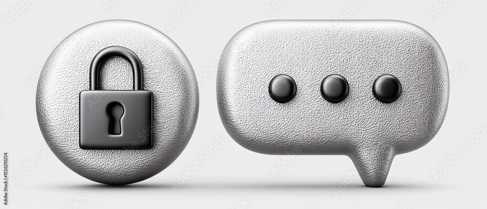Poster security lock icon and speech bubble with three dots symbolizing protected communication and privacy