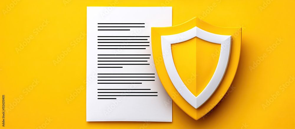Aufkleber security shield icon with document on yellow background symbolizing protection and safety in digital