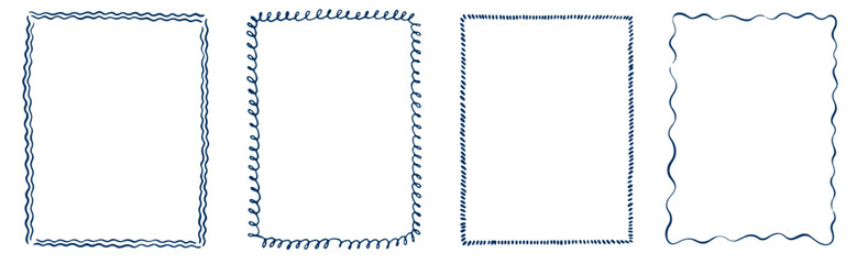 Fototapeta na wymiar Hand drawn ink vintage frames. Stamp or letter mark frames for greeting cards, wedding, birthday party, invitations in italian or greek marine sea coastal style. Minimalist coquette vector borders.