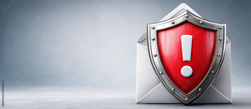 Poster scam awareness notification concept with shield and envelope symbolizing email protection and alert 