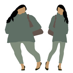 Conceptual fat overweight obese female vs slim fit healthy body after weight loss or diet on white background. A  fitness, nutrition or obesity, health shape illustration vector as silhouettes