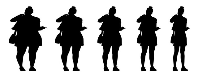 Conceptual fat overweight obese female vs slim fit healthy body after weight loss or diet on white background banner. A  fitness, nutrition or obesity, health shape illustration vector as silhouettes