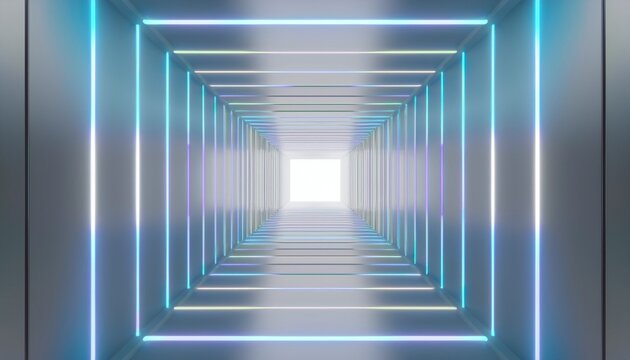 Futuristic interior background lamps glowing in gray tunnel 3d render.