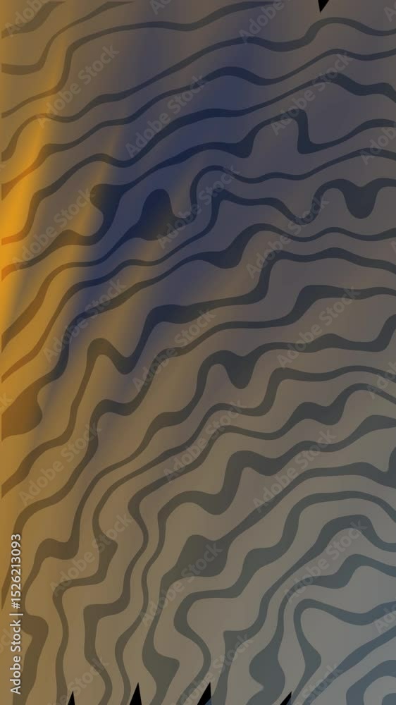 Poster vertical abstract gray wavy lines create a mesmerizing pattern on a gradient background with orange 