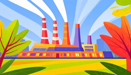 ecological factory smoke comes into the city with a lot of pollution, vector look