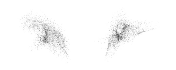 Fototapeta premium Black paint dust and splashes, coal dust effect, black ground pepper. Design element with grainy texture, abstract background with grainy noise pattern, vector, png. Ash, cinders.