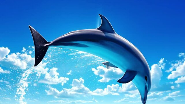 Dolphin leaping out of a turquoise ocean wave