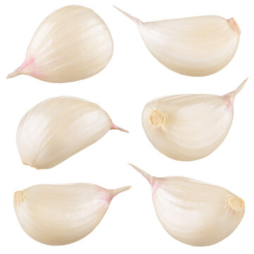 Garlic cloves png. Garlic clove on white or transparent background. Perfect retouched garlic no background collection. Top view. Transparent png. Full depth of field.