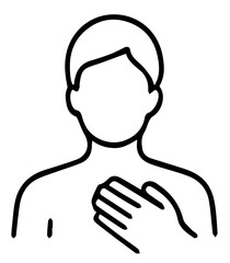 Minimalist Graphic Person with Hand on Chest in Black and White