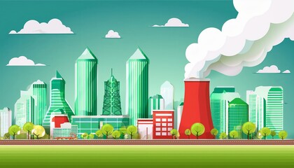 Obraz premium ecological factory smoke comes into the city with a lot of pollution, vector look