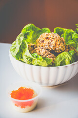 Chicken Karaage made with Japanese soy marinated chicken thigh, tobiko mayo