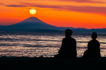 The two of us and Fuji in the evening