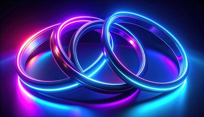 Glowing Neon Rings On Dark Background