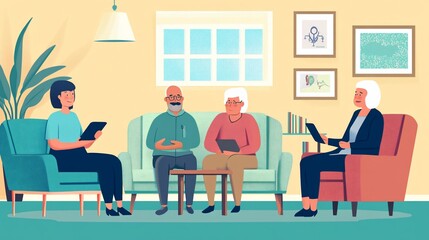 Elderly Couple in Therapy Session: Psychologist Offering Support and Guidance