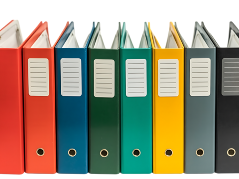 Colorful lever arch files row isolated on transparent background - Powered by Adobe