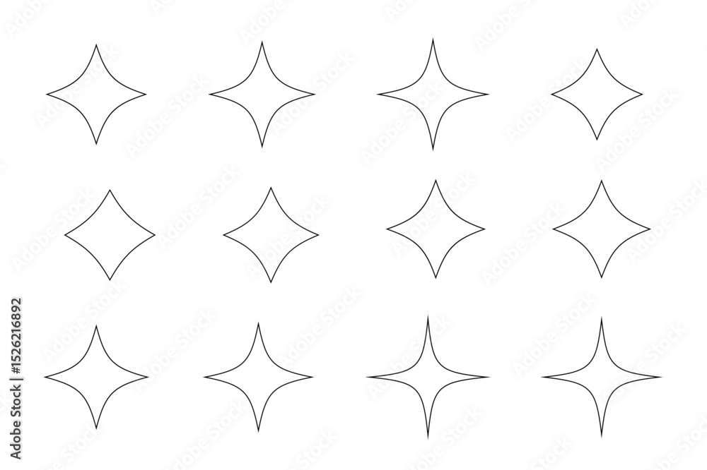 Poster twelve simple starburst graphic elements free vector line art for design projects, websites, and pre
