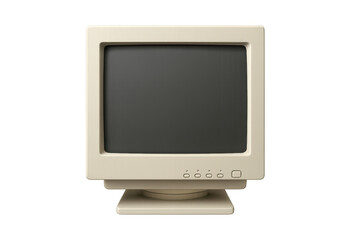 Retro monitor displaying blank screen, white plastic frame, clean isolated background, ready for graphic mockup design