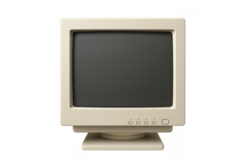Retro monitor displaying blank screen, white plastic frame, clean isolated background, ready for graphic mockup design