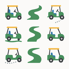 Golf carts and winding green paths create a whimsical pattern illustration design