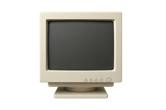 Retro monitor displaying blank screen, white plastic frame, clean isolated background, ready for graphic mockup design