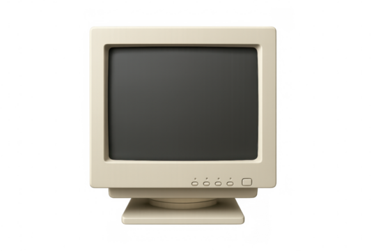 Retro monitor displaying blank screen, white plastic frame, clean isolated background, ready for graphic mockup design