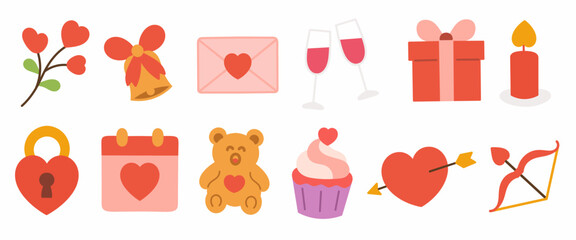 Romantic Valentine's Day Icons Hearts, Gifts, and More