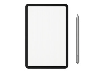 Fototapeta premium Black tablet computer with stylus pen on transparent background displaying blank white screen, perfect for showcasing apps or websites