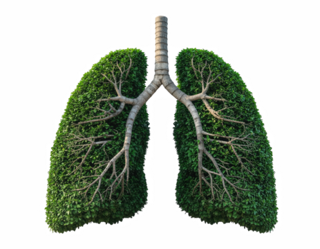 Detailed illustration of human lungs with intricate bronchial structures and alveoli representing respiratory function in the human body isolate on transparent background