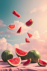 Appetizing pieces of watermelon on a white surface	