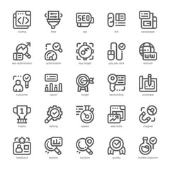 Seo Optimization Icon pack for your website, mobile, presentation, and logo design. Seo Optimization Icon outline design. Vector graphics illustration and editable stroke.