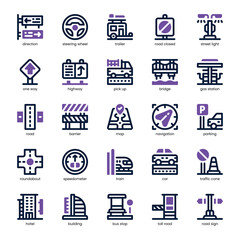 Road Trip Icon pack for your website, mobile, presentation, and logo design. Road Trip Icon dual tone design. Vector graphics illustration and editable stroke.