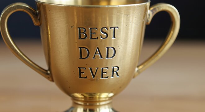BEST DAD EVER. Gold trophy award for the greatest father. A symbol of love, appreciation, and recognition for a parent, perfect for Father's Day or as a cherished keepsake gift. - Powered by Adobe