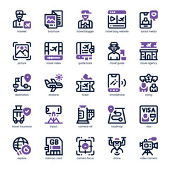 Travel Blog Icon pack for your website, mobile, presentation, and logo design. Travel Blog Icon dual tone design. Vector graphics illustration and editable stroke.