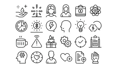 Line icons set for business finance and health
