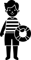 Boy holding swimming ring  silhouette vector isolated.
Summer beach boy silhouette design.
Transparent background. 