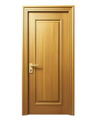 Classic wooden door with gold handle isolated on transparent background
