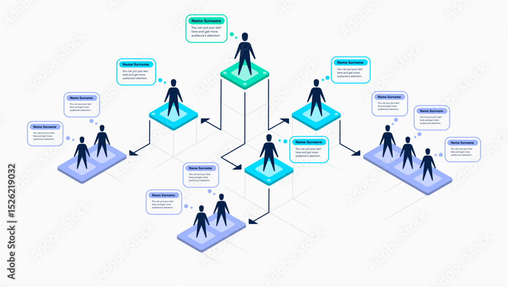 Poster Isometric infographic for organization hierarchy structure. Flat template, can be used for your website or presentation.
