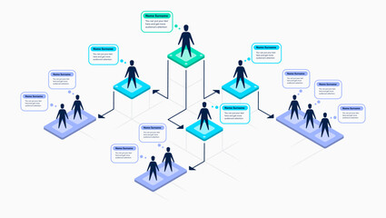 Isometric infographic for organization hierarchy structure. Flat template, can be used for your website or presentation.