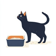 Obraz premium Curious cat explores a tidy litter box with a pristine environment in a cozy home setting