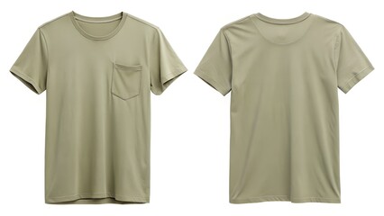minimal clear and elegant light olive pocket t  shirt on white background