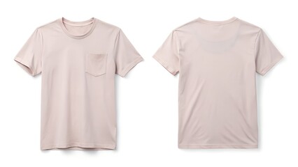 minimal clear and elegant light pink pocket t shirt on white background