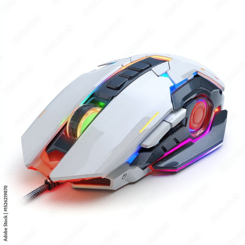 Poster futuristic rgb gaming mouse design wireless computer peripheral with led lights