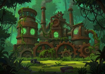 Fototapeta premium Overgrown Steam Machine in Jungle